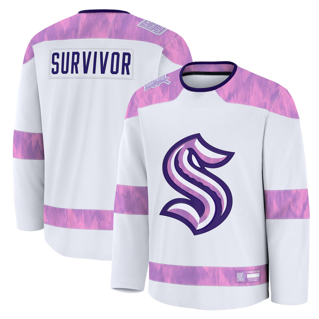 harde S.Kraken White Hockey Fights Cancer Survivor Practice Jerseys