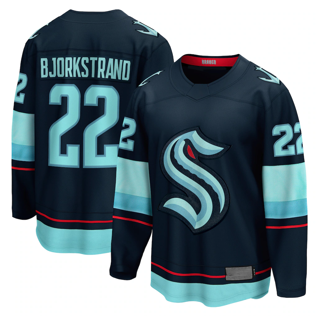 harde S.Kraken #22 Oliver Bjorkstrand Deep Sea Blue Home Breakaway Player Jerseys