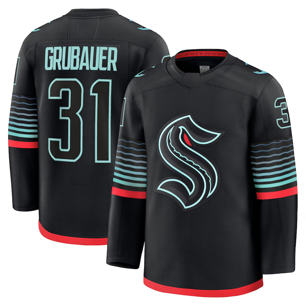 harde S.Kraken #31 Philipp Grubauer Black Alternate Premium Player Jerseys