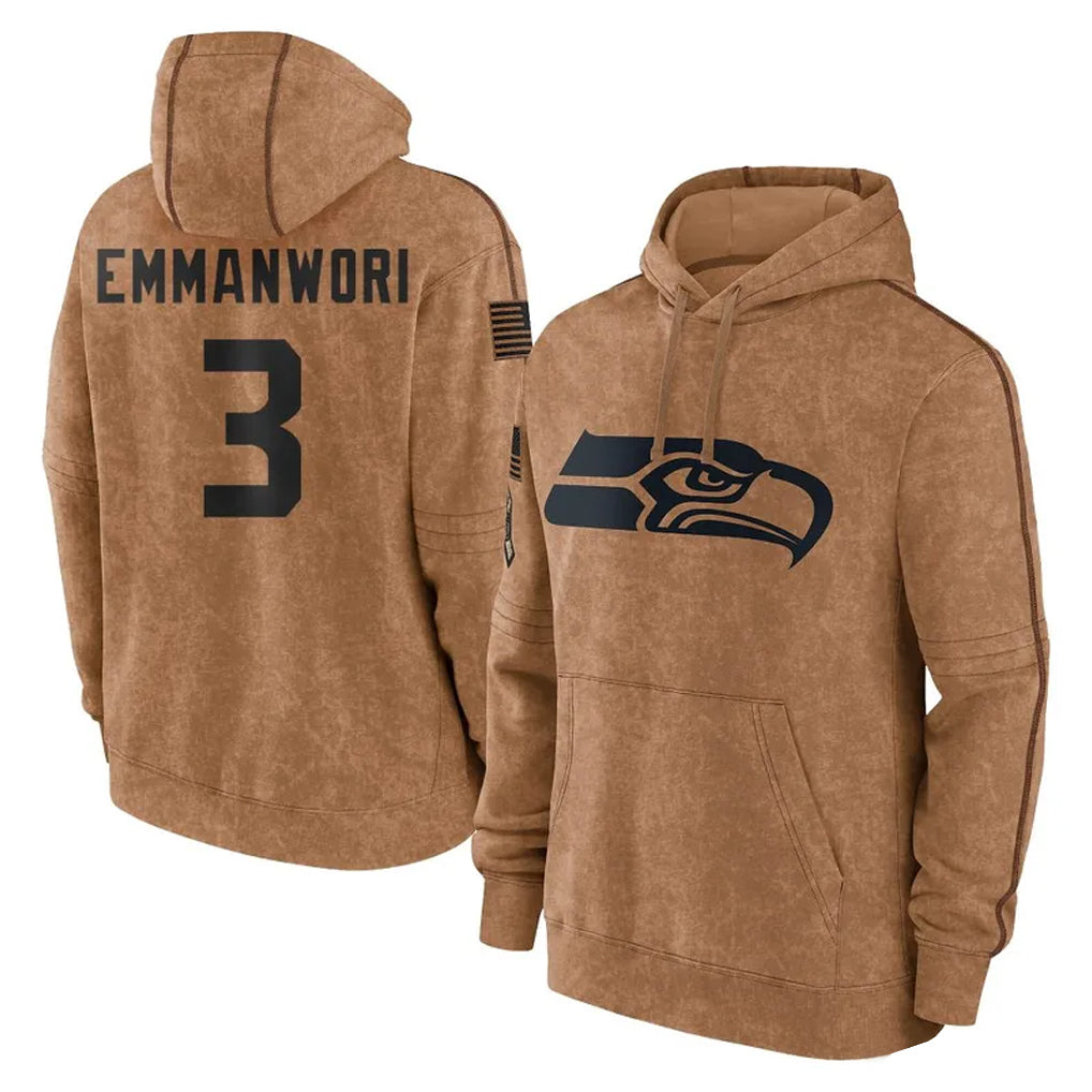 harde S.Seahawks #3 Nick Emmanwori Player Brown Limited Salute to Service Pullover Hoodies Game Stitched Jerseys