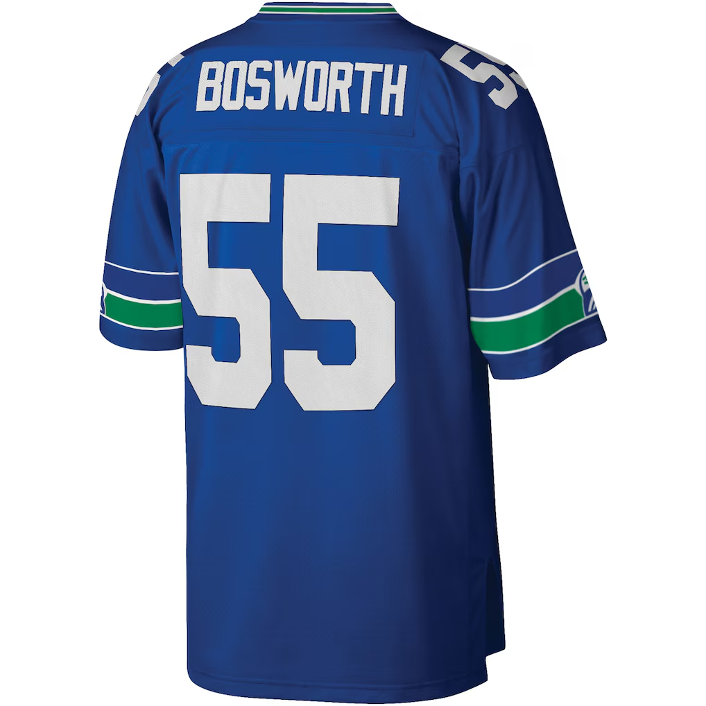 harde S.Seahawks #55 Brian Bosworth Mitchell & Ness Royal Legacy Replica Jersey