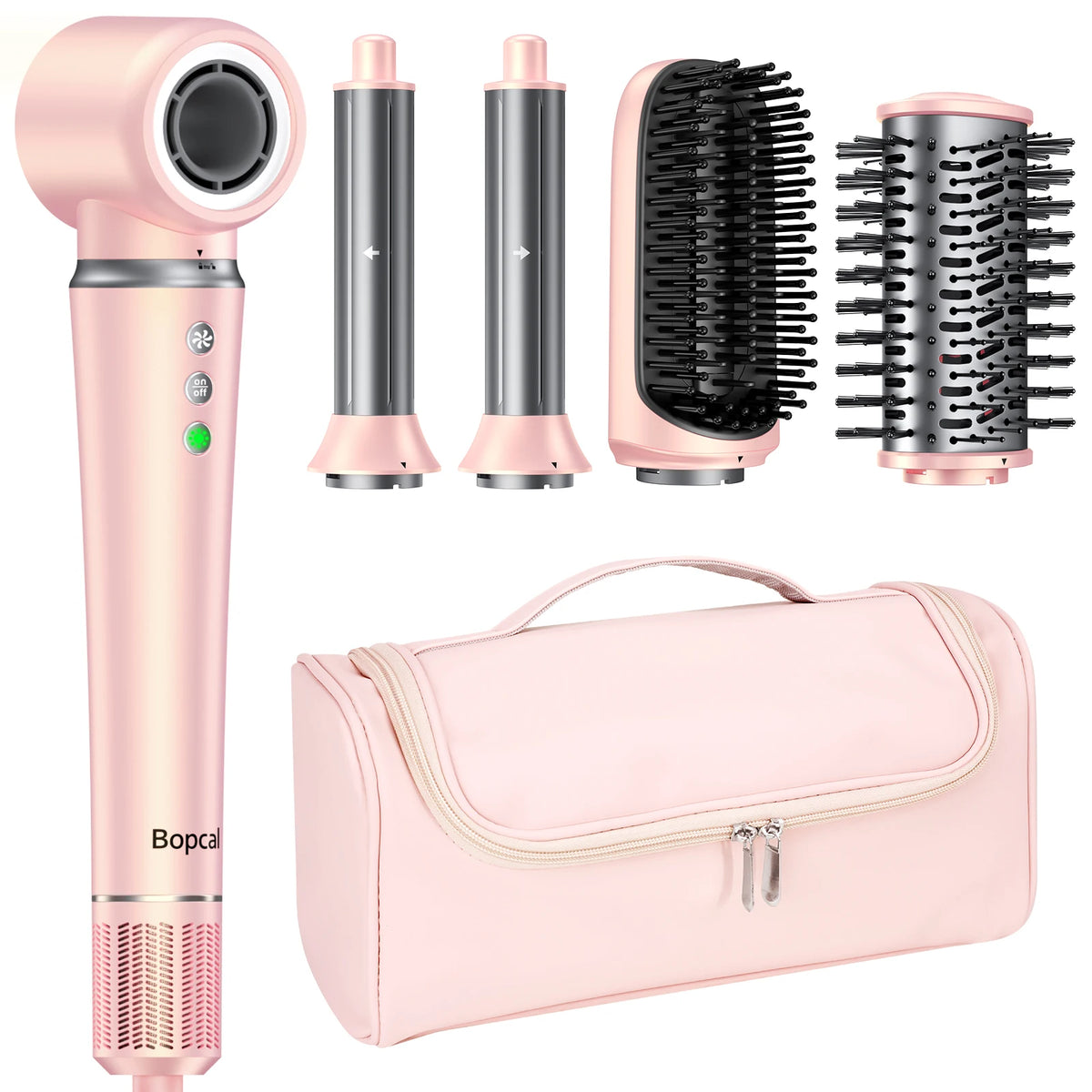 5 in 1 High-Speed Hot Air Styler Frizz-Free Fast Drying No Heat Damage Hair Dryer Curl Volumize Straighten with Travel Bag