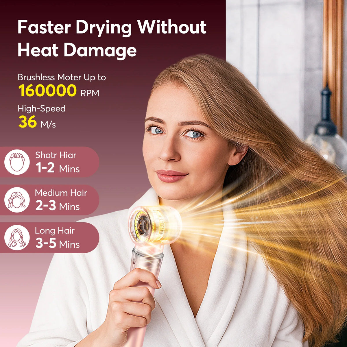 5 in 1 High-Speed Hot Air Styler Frizz-Free Fast Drying No Heat Damage Hair Dryer Curl Volumize Straighten with Travel Bag