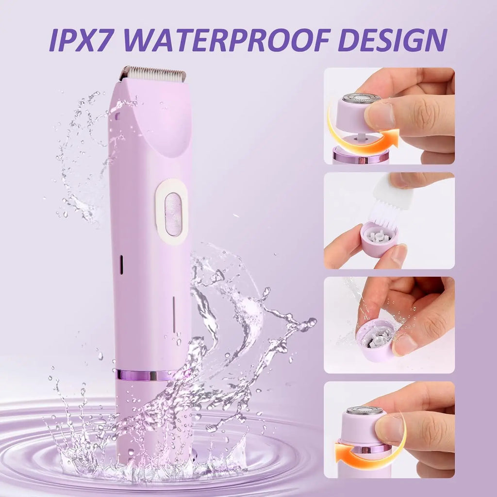 Electric Razors for Women 2 in 1 Electric Shaver for Pubic Hair Trimmer IPX7 Waterproof Wet&Dry Use Bikini Shaver for Body