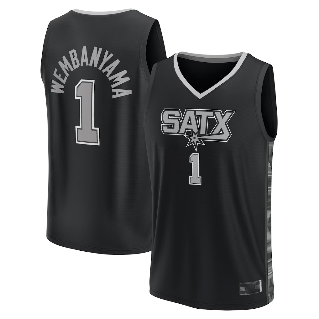 harde SA.Spurs #1 Victor Wembanyama Fanatics Black Fast Break Player Jerseys - Statement Edition