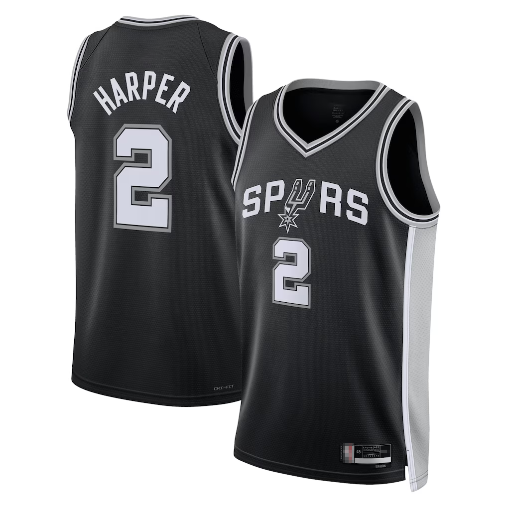 harde SA.Spurs #2Dylan Harper Black 2025 NBA Draft First Round Pick Swingman Jerseys - Icon Edition