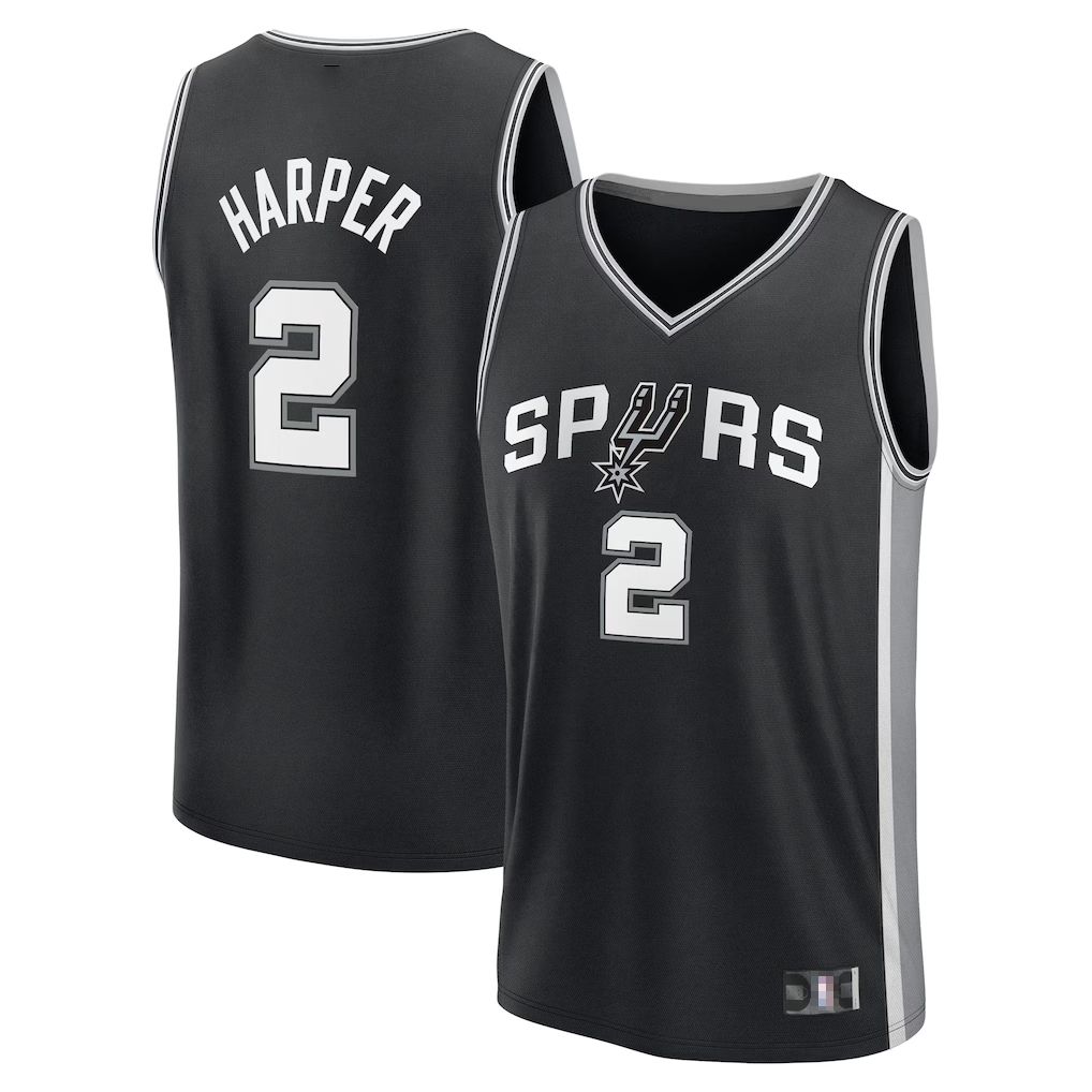 harde SA.Spurs #2 Dylan Harper Fanatics Black 2025 NBA Draft First Round Pick Fast Break Replica Jerseys - Icon Edition