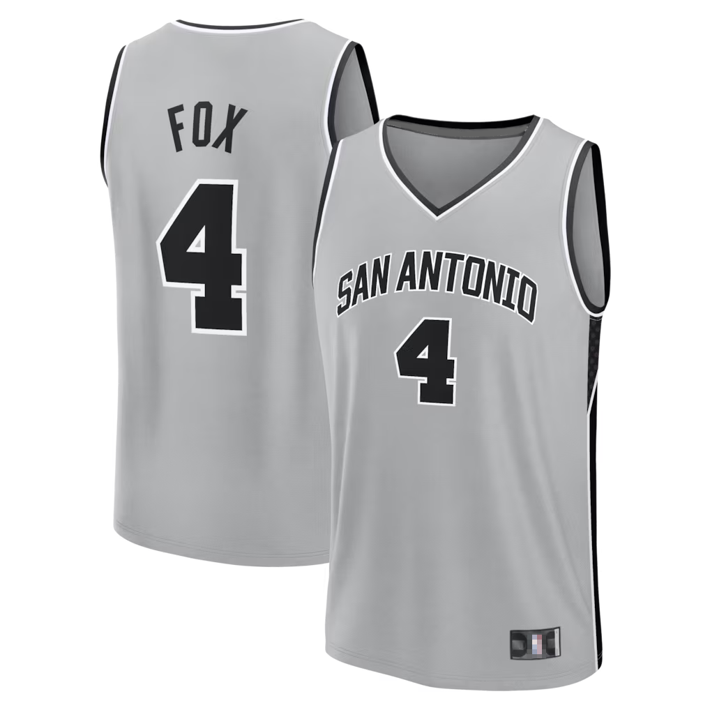 harde SA.Spurs #4 De'Aaron Fox Fanatics Silver Fast Break Jerseys - Statement Edition