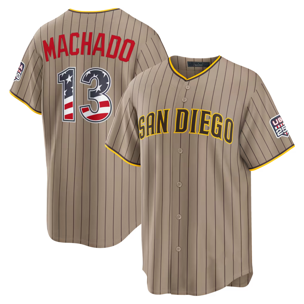 harde SD.Padres #13 Manny Machado Sand USA 250 Fourth of July Alternate Stadium Jersey