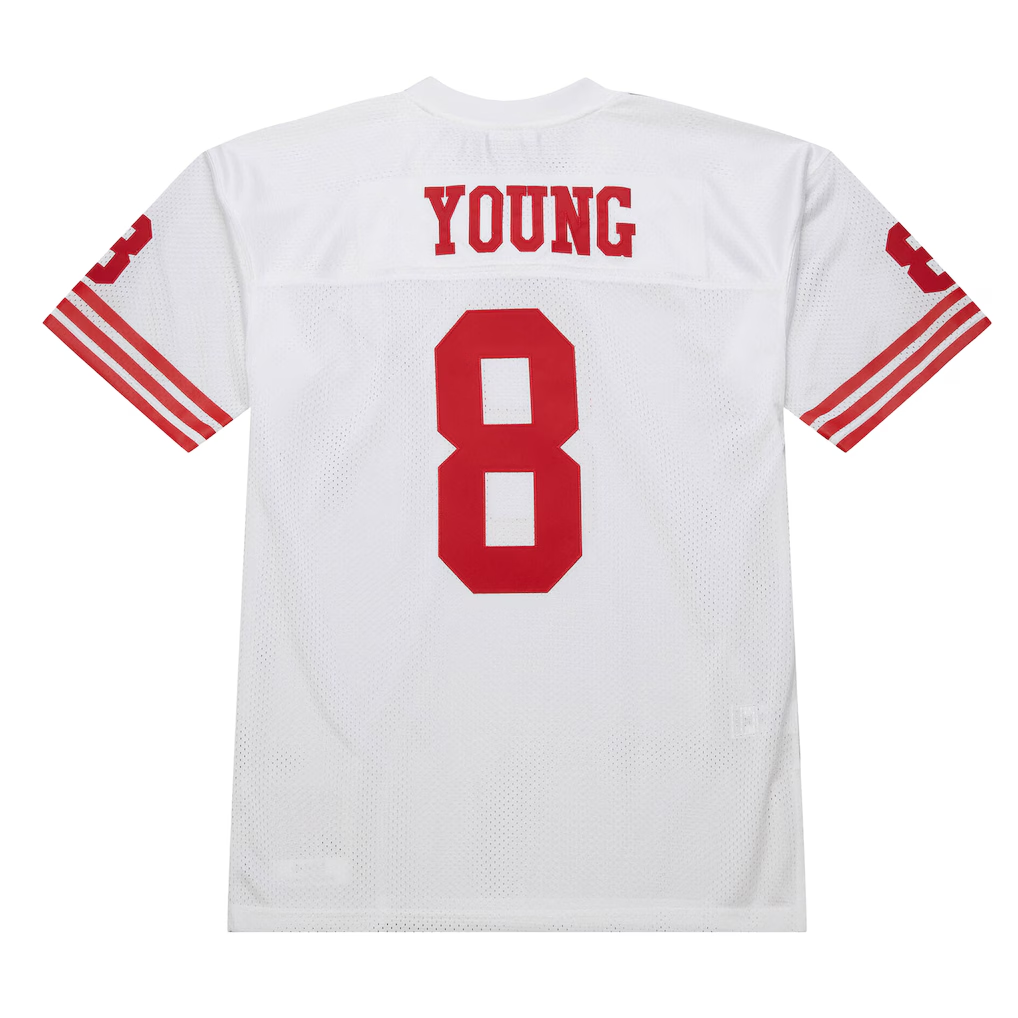 harde SF.49ers 1994 #8 Steve Young Mitchell & Ness White Authentic Throwback Retired Player Stitched Puhic Jersey
