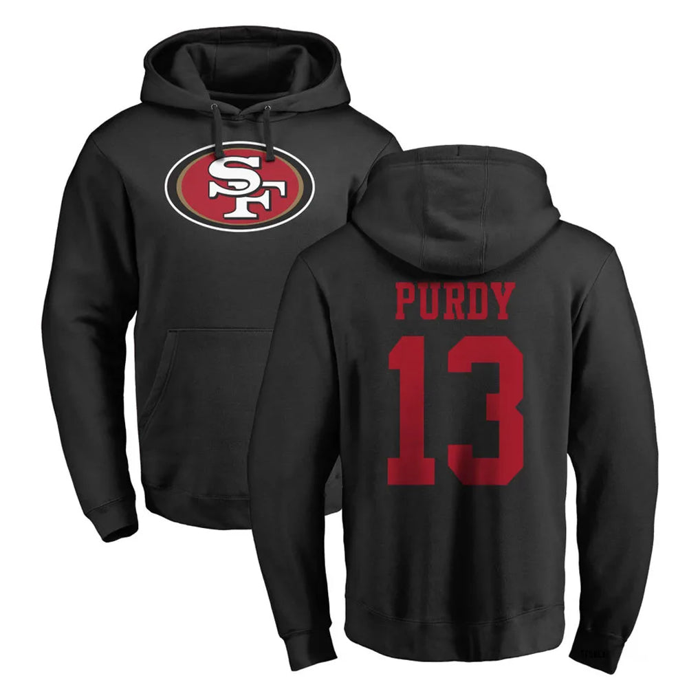 harde SF.49ers #13 Brock Purdy Player Black LOGO Pullover Hoodies Home Game Stitched Jerseys