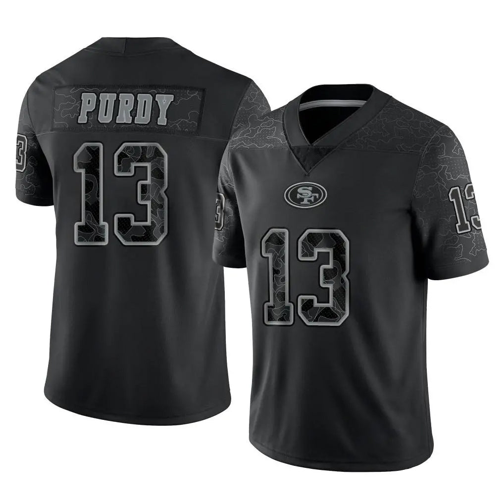 harde SF.49ers #13 Brock Purdy Player Black Limited Reflective Home Game Stitched Jerseys