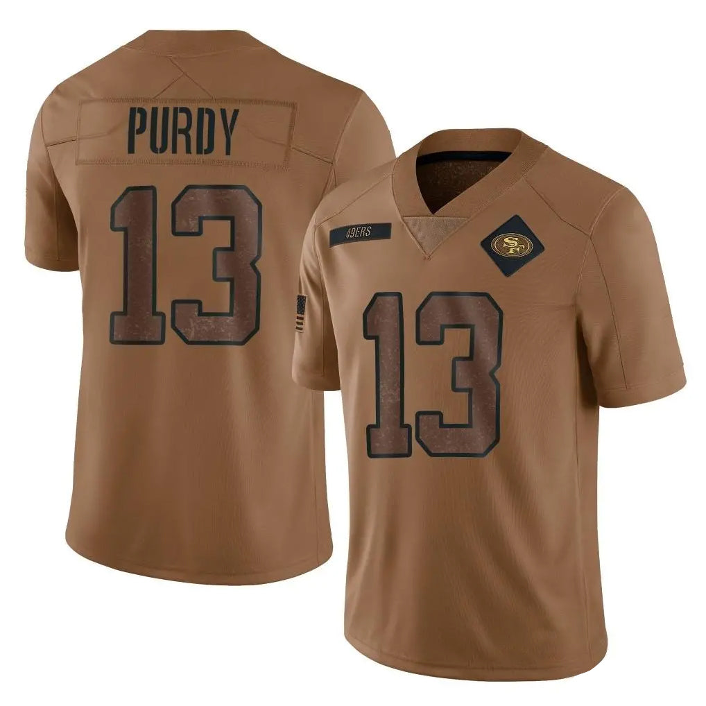harde SF.49ers #13 Brock Purdy Player Brown Limited Salute To Service Home Game Stitched Jerseys