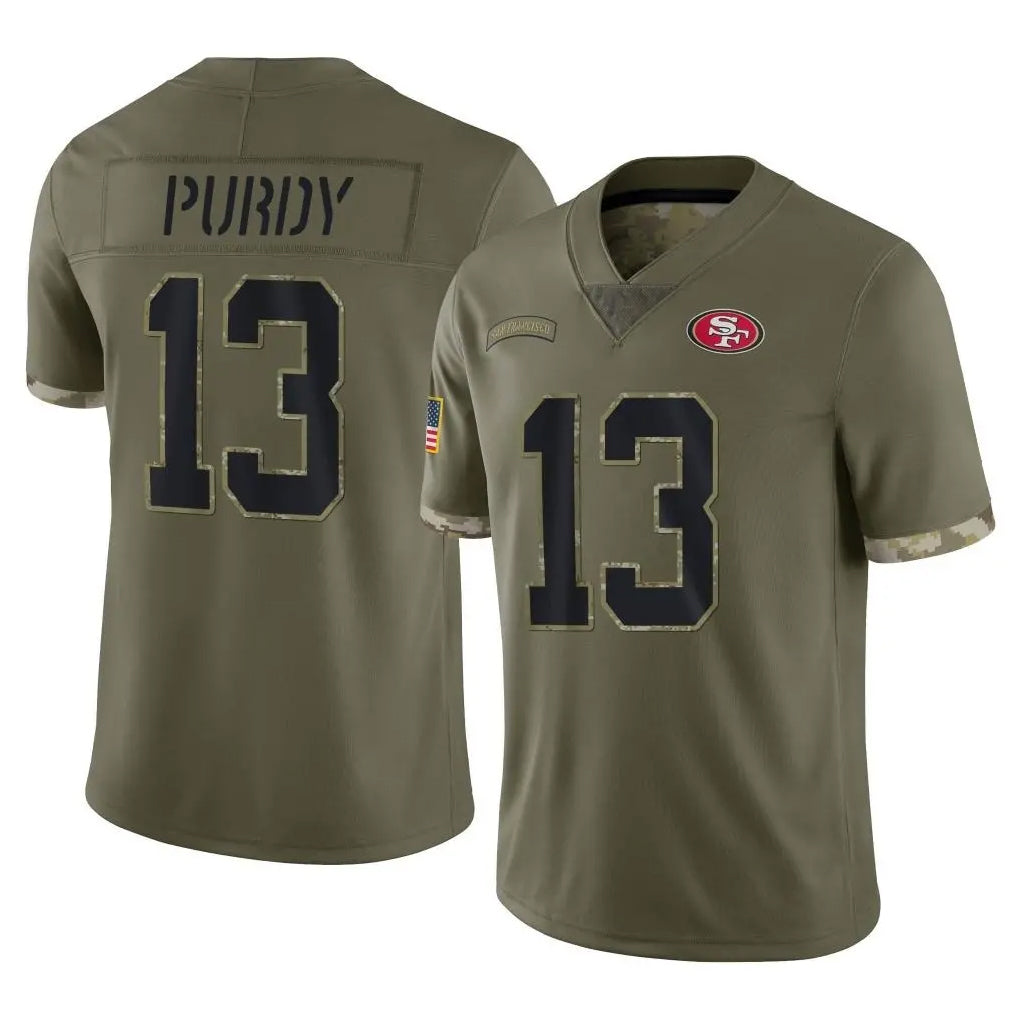 harde SF.49ers #13 Brock Purdy Player Olive Limited Salute To Service Home Game Stitched Jerseys