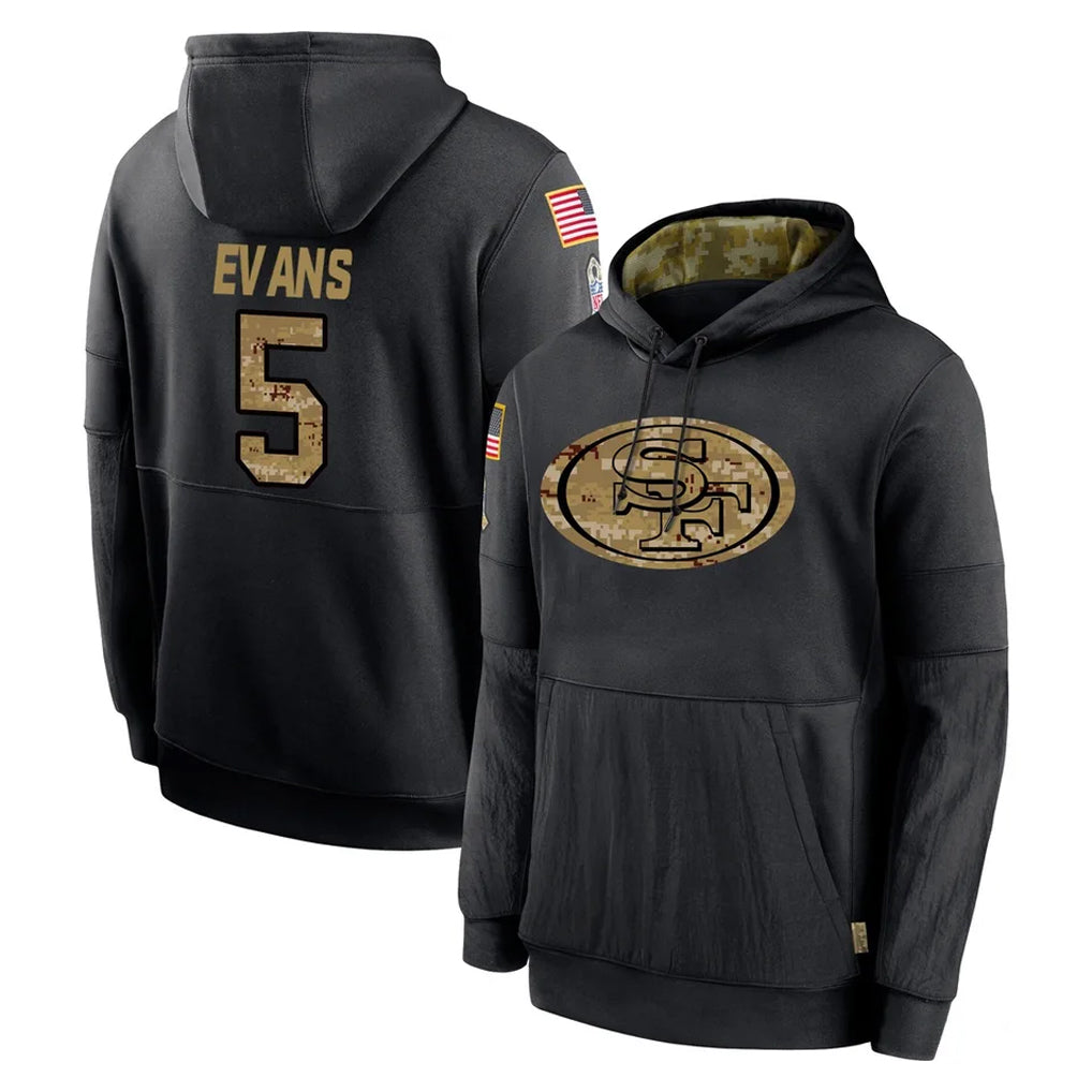 harde SF.49ers #5 Mike Evans Player Black Salute to Service Sideline Performance Pullover Hoodies Home Game Stitched Jerseys