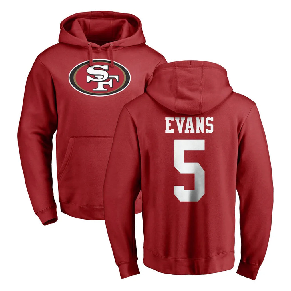 harde SF.49ers #5 Mike Evans Player Red LOGO Pullover Hoodies Home Game Stitched Jerseys