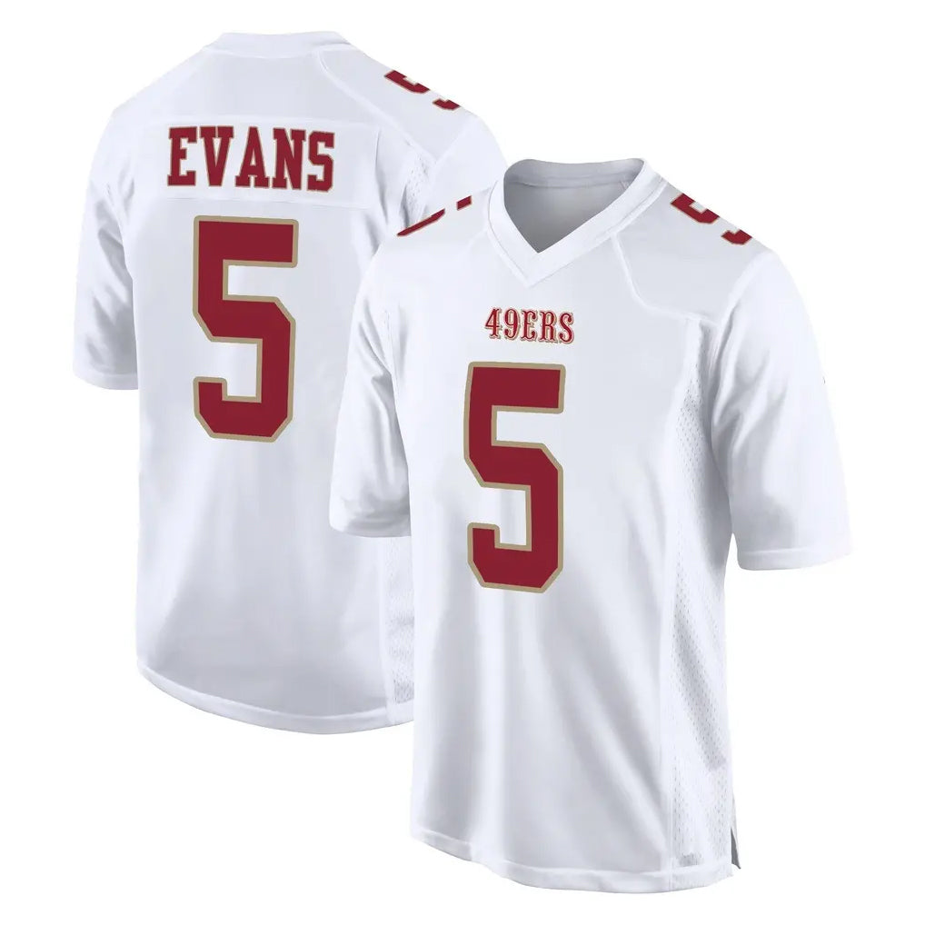 harde SF.49ers #5 Mike Evans Player White Fashion Home Game Stitched Jerseys