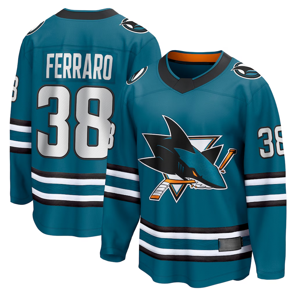 harde S.Jose Sharks #38 Mario Ferraro Teal Home Breakaway Player Jerseys