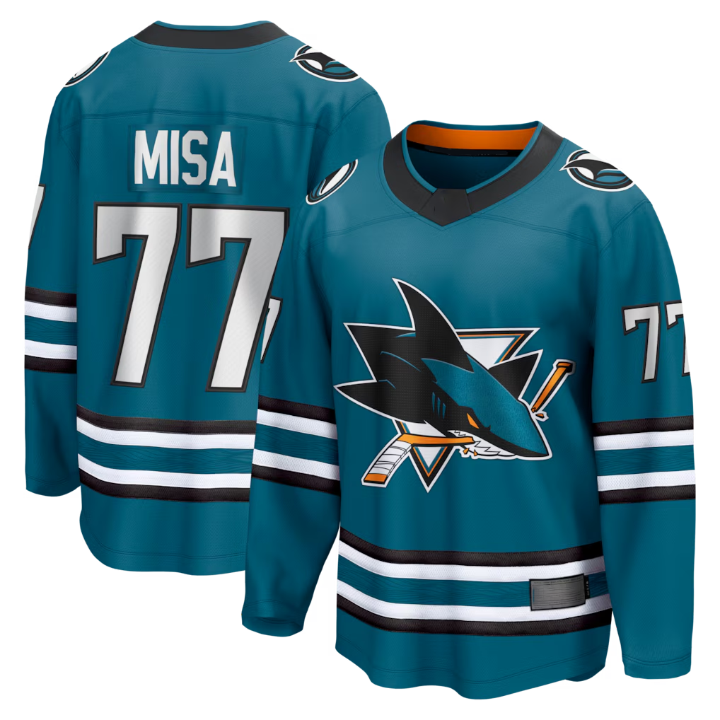 harde S.Jose Sharks #77 Michael Misa Teal Breakaway Jerseys