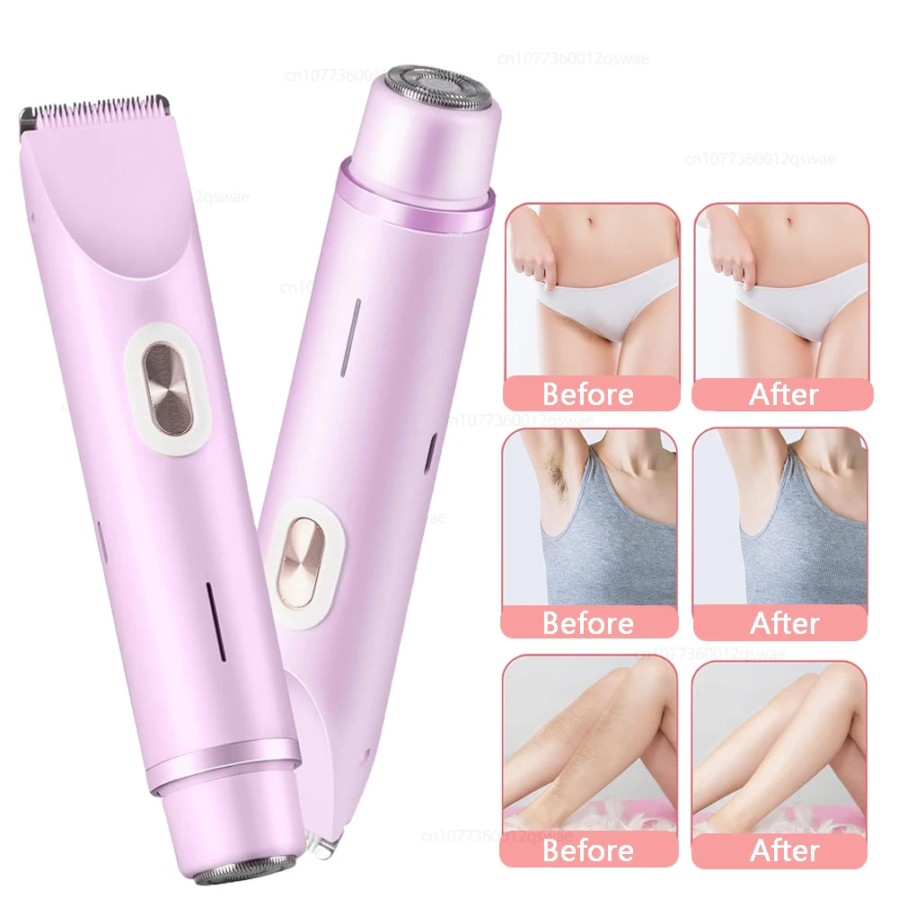 Electric Razors for Women 2 in 1 Electric Shaver for Pubic Hair Trimmer IPX7 Waterproof Wet&Dry Use Bikini Shaver for Body