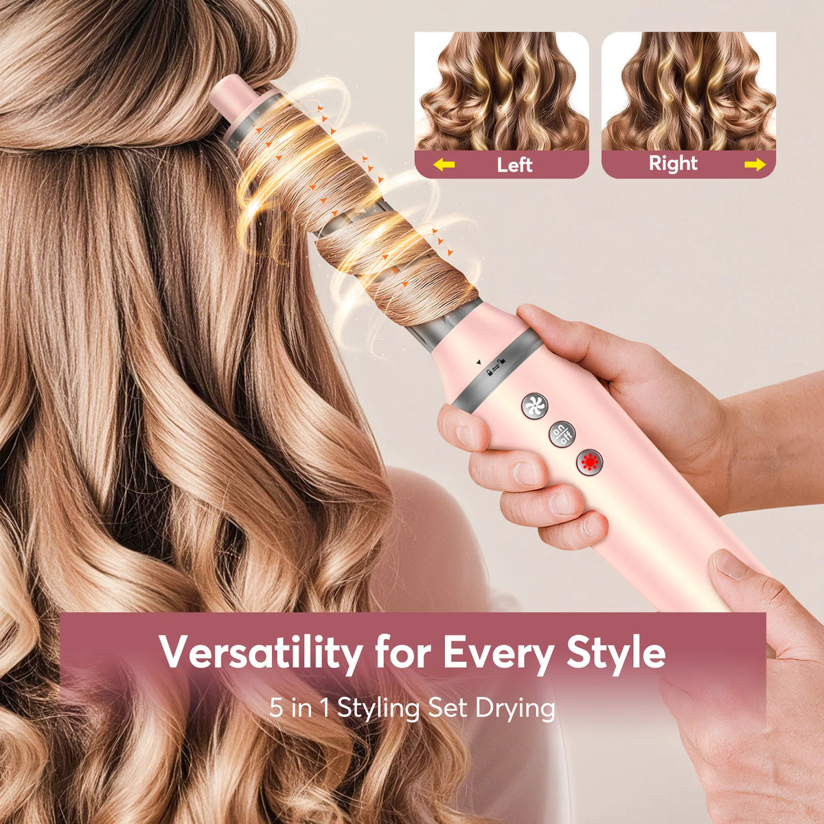 5 in 1 High-Speed Hot Air Styler Frizz-Free Fast Drying No Heat Damage Hair Dryer Curl Volumize Straighten with Travel Bag