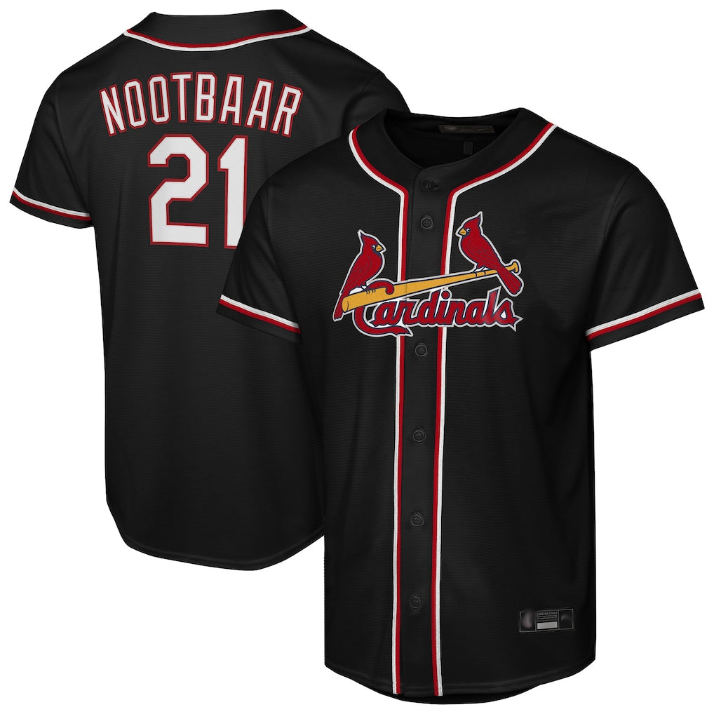 harde St. Louis Cardinals #21 Lars Nootbaar Player Black Carbon Fashio Game Stitched Jerseys