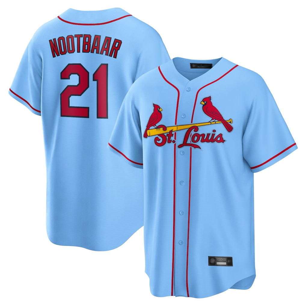 harde St. Louis Cardinals #21 Lars Nootbaar Player Light Blue Home Game Stitched Jerseys