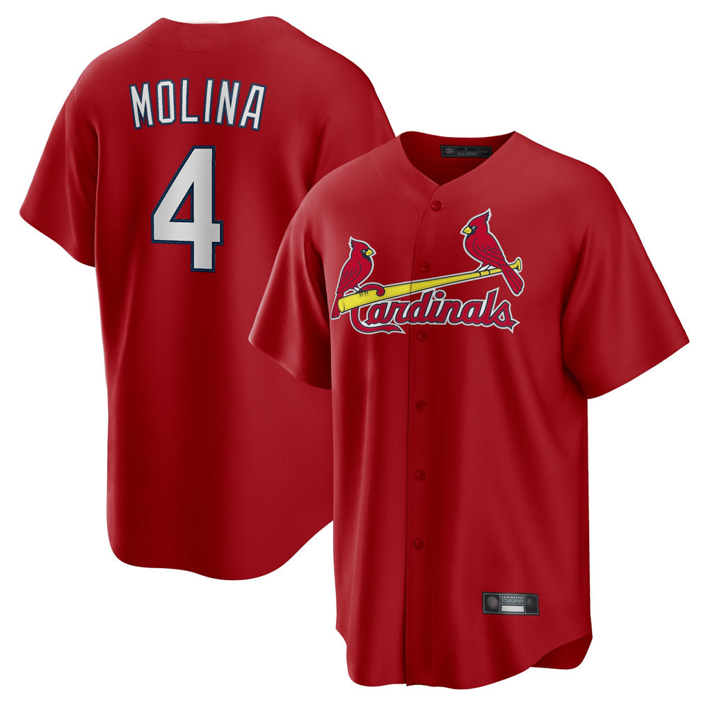 harde St. Louis Cardinals #4 Yadier Molina Player Red Home Game Stitched Jerseys