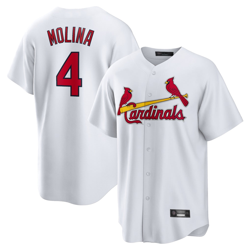 harde St. Louis Cardinals #4 Yadier Molina Player White Home Game Stitched Jerseys