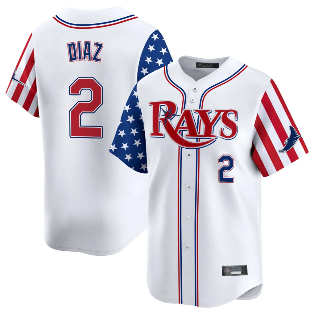 harde TB.Rays #2 Yandy Diaz Player White 2025 Independence Day Vapor Premier Limited Stitched Jerseys
