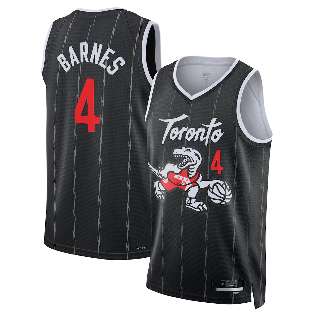 harde T.Raptors #4 Scottie Barnes Black 2025-26 Swingman Jerseys - City Edition