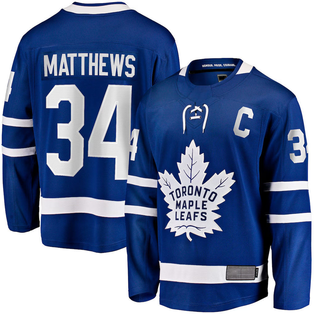 harde T.Maple Leafs #34 Auston Matthews Blue Captain Patch Home Breakaway Player Jerseys