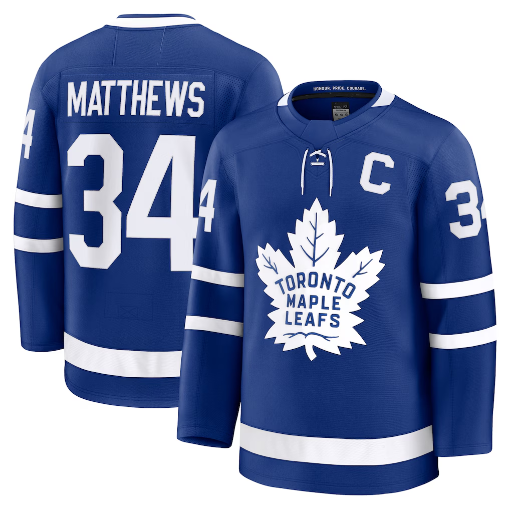 harde T.Maple Leafs #34 Auston Matthews Blue Captain Patch Home Premium Jerseys