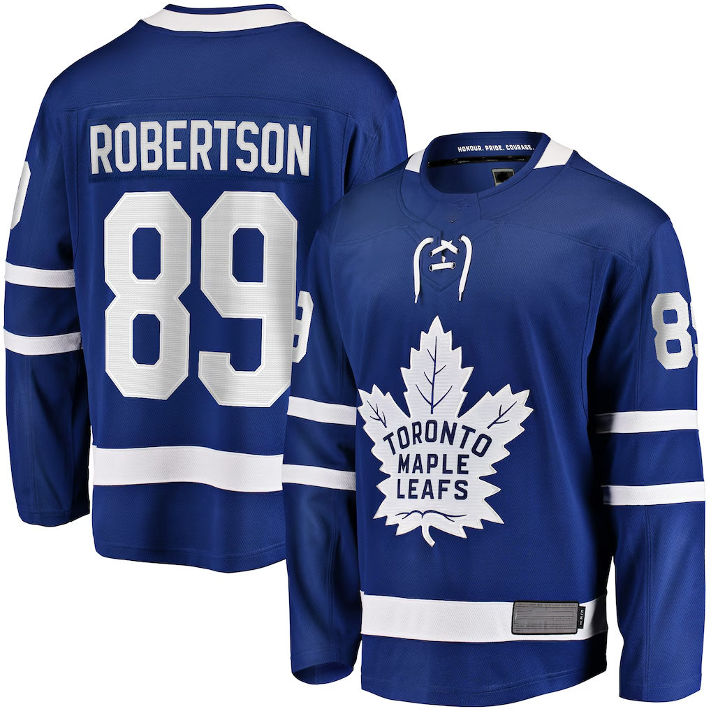 harde T.Maple Leafs #89 Nicholas Robertson Blue Home Premier Breakaway Player Jerseys