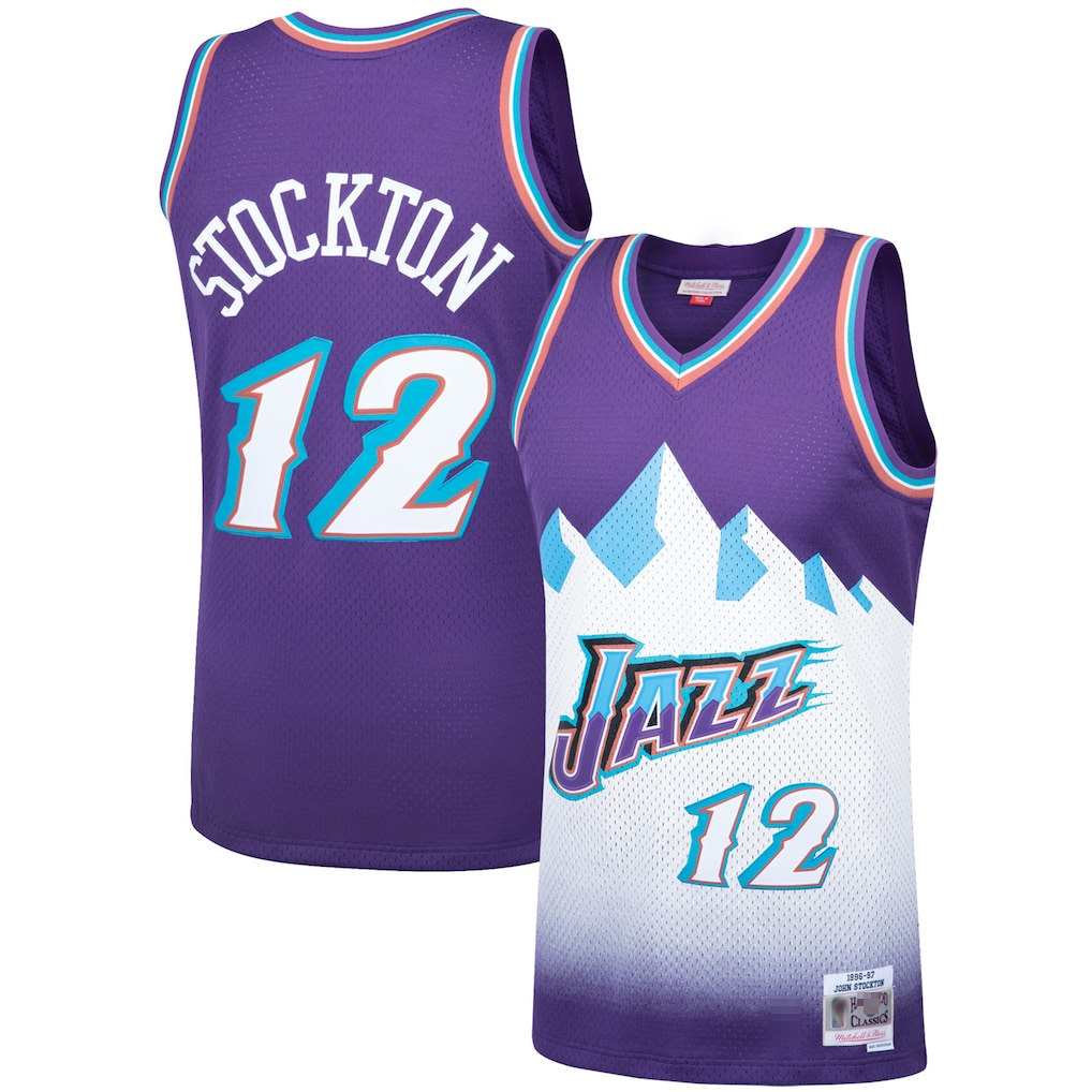 harde U.Jazz #12 John Stockton Mitchell & Ness Purple Hardwood Classics Swingman Jerseys