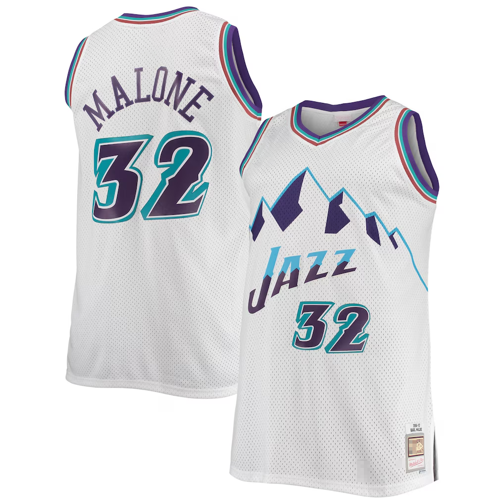 harde U.Jazz #32 Karl Malone Mitchell & Ness White 1996-1997 Big & Tall Hardwood Classics Swingman Jerseys