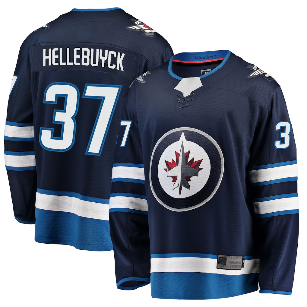 harde W.Jets #37 Connor Hellebuyck Navy Breakaway Replica Jerseys