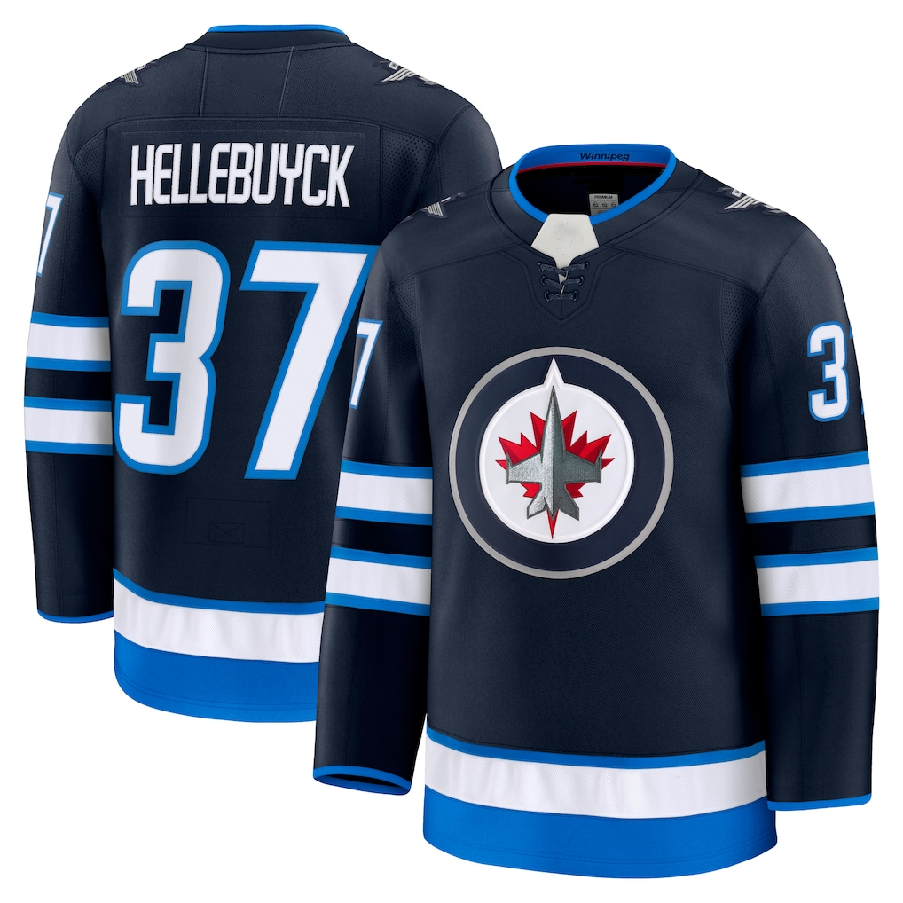 harde W.Jets #37 Connor Hellebuyck Navy Home Premium Jerseys