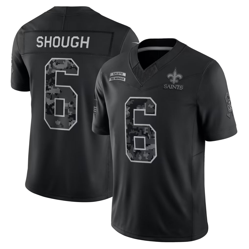 harde NO.Saints #6 Tyler Shough Player Black Limited 2026 Salute to Service Home Game Stitched Jerseys