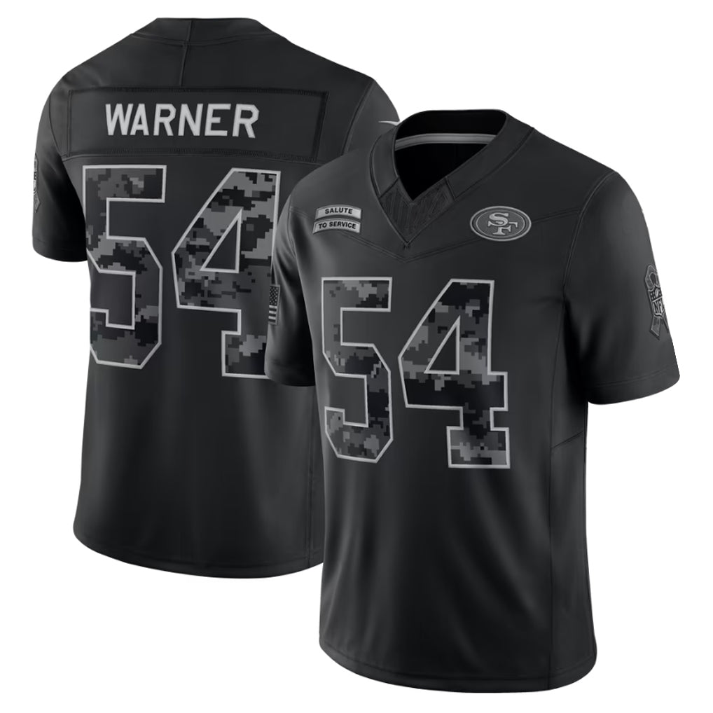 harde SF.49ers #54 Fred Warner Player Black Limited 2026 Salute to Service Home Game Stitched Jerseys